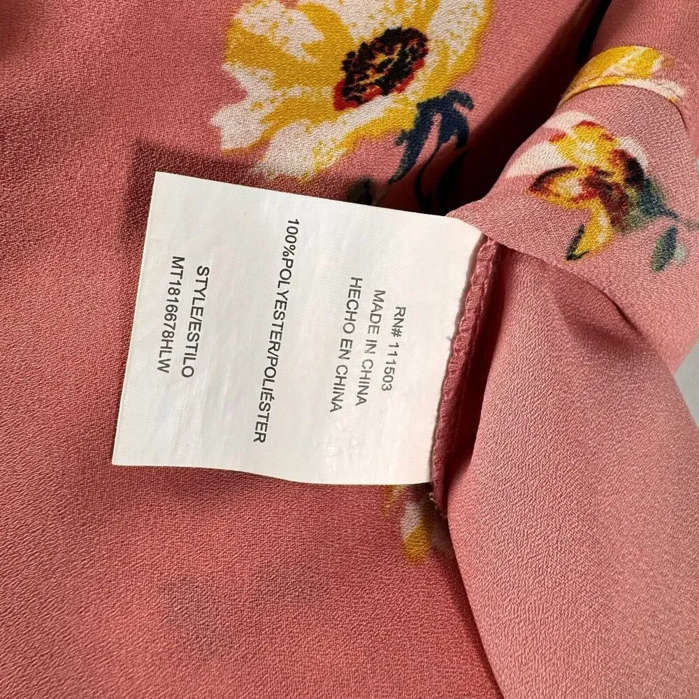 Lily White Ladies Sz M Dusty Pink Floral VNeck Cap Ruffle Sleeves - Picture 6 of 7